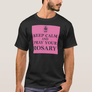 Camiseta Mantenha a calma & Pray seu preto do rosário no