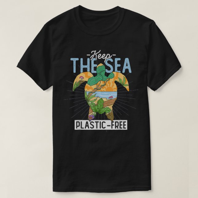 Camiseta Mantenha A Tartaruga Livre De Plástico (Frente do Design)