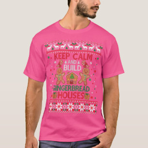 Camiseta Mantenha Calma Casas De Gingerpão Fazendo Natal Fe