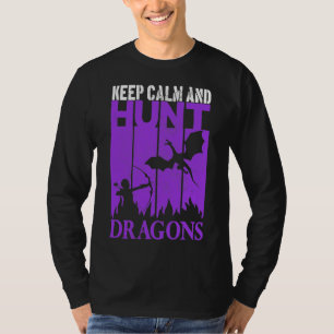 Camiseta Mantenha Calma E Caça Dragões Archer Geeky Retro