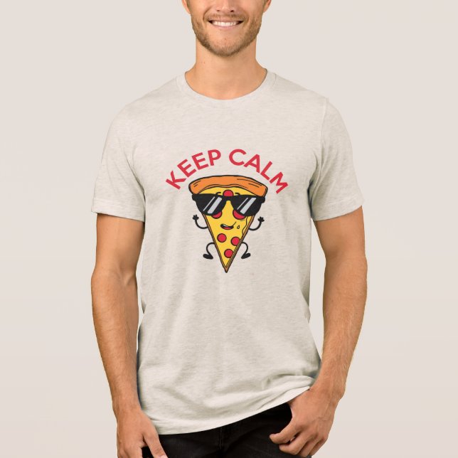 Camiseta Mantenha calma e coma pizza (Frente)