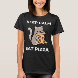 Camiseta Mantenha Calma E Coma Pizza Gatos De Gato