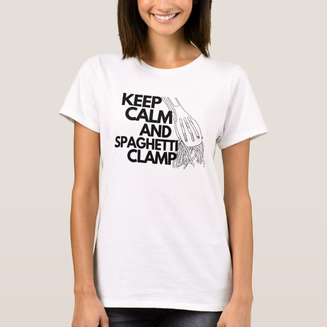 Camiseta Mantenha calma e espaguete (Frente)
