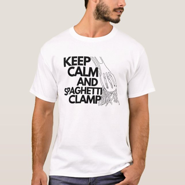 Camiseta Mantenha calma e espaguete (Frente)