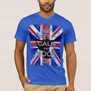 Camiseta Mantenha Calma e Rock na Bandeira do Reino Unido