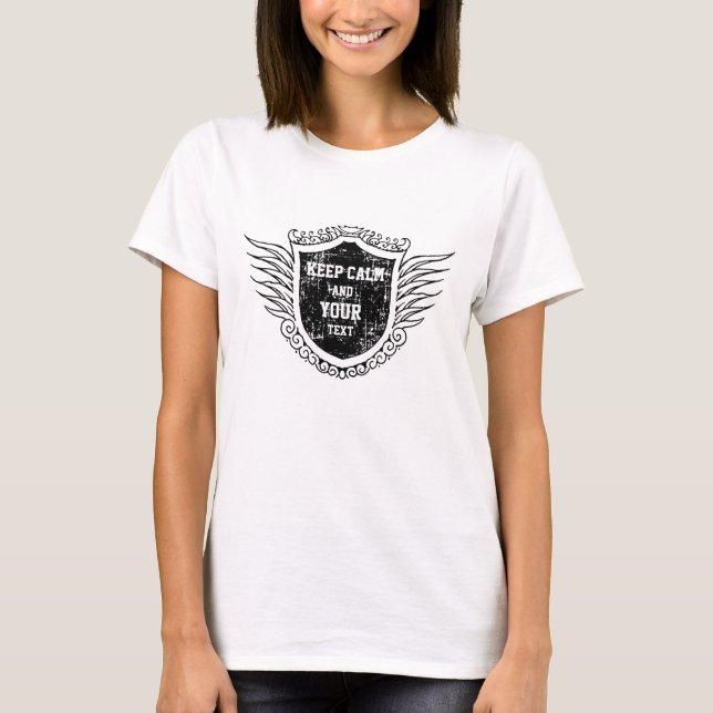 Camiseta Mantenha calma e seu texto (Frente)