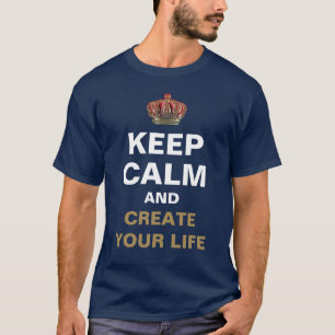 Camiseta MANTENHA CALMA & ouro Crown + seu próprio texto