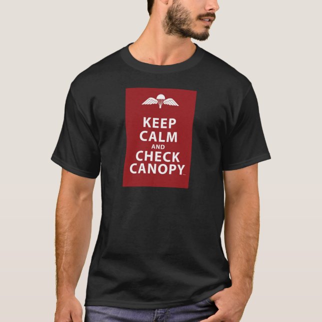 CAMISETA MANTENHA CALMO E VERIFIQUE O DOSSEL (Frente)