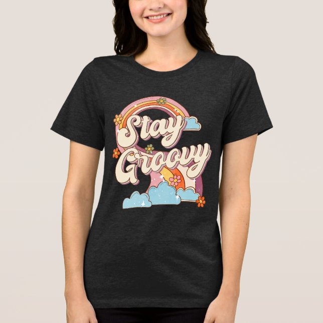 Camiseta Mantenha Groovy Retro Rainbow Flowics (Frente)
