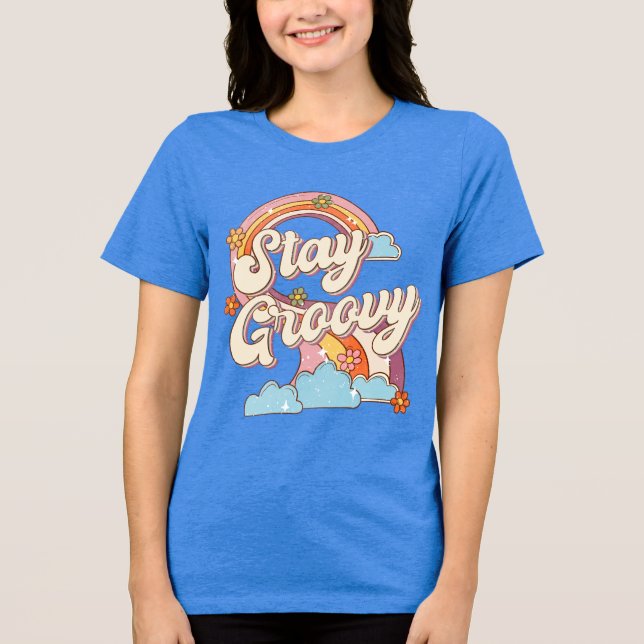 Camiseta Mantenha Groovy Retro Rainbow Flowics (Frente)