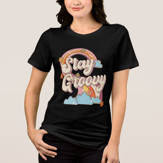 Camiseta Mantenha Groovy Retro Rainbow Flowics (Frente)