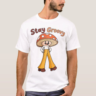 Camiseta Mantenha Groovy sorrindo Cogumelo 70s retrô