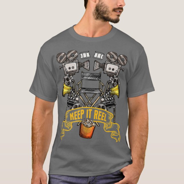 Camiseta Mantenha-o Engraçado Presente para cineastas e (Frente)