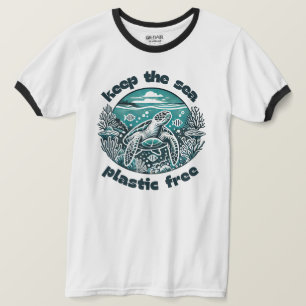 Camiseta Mantenha o mar Plástico Onda de Vida do Oceano Liv
