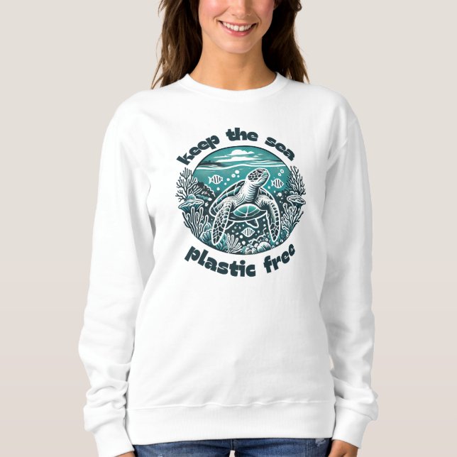 Camiseta Mantenha o plástico do mar livre (Frente)