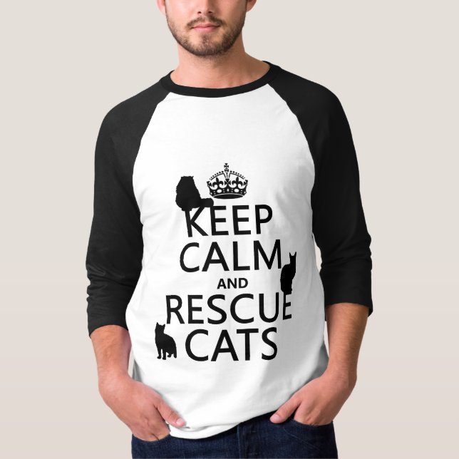 Camiseta Mantenha os gatos calmos e do salvamento (em (Frente)