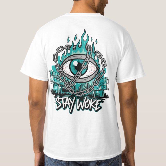 Camiseta Mantenha-se acordado - Olhos Todos-Vendo com Cadei (Verso)