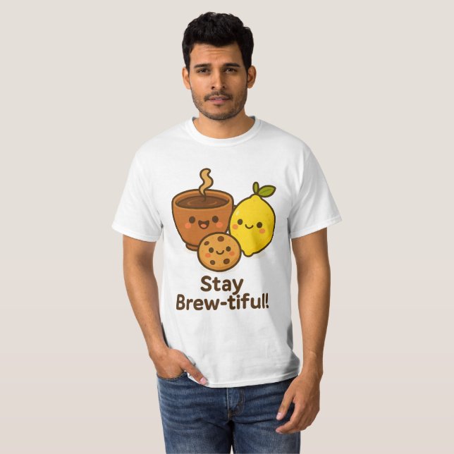 Camiseta Mantenha-Se Bonito - Café Bonito, Limão E Biscoito (Frente Completa)