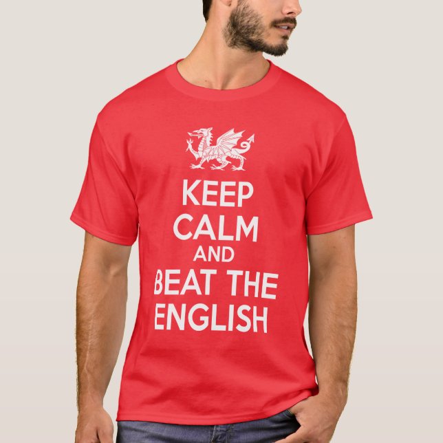 Camiseta mantenha-se calmo e bata o inglês (Frente)