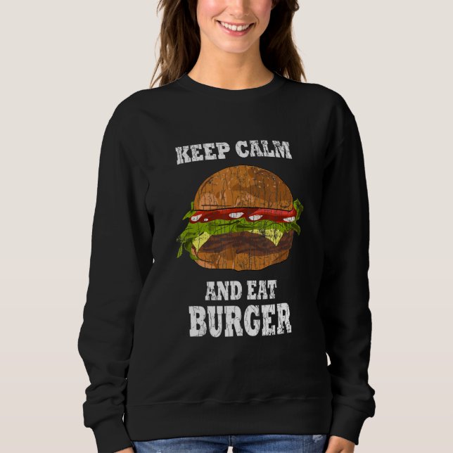 Camiseta Mantenha-Se Calmo E Coma O Burger Cheeseburger Grá (Frente)