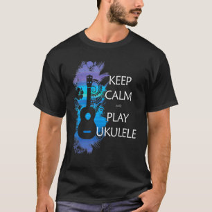 Camiseta Mantenha-Se Calmo E Jogue Ukulele Tribal Colorido