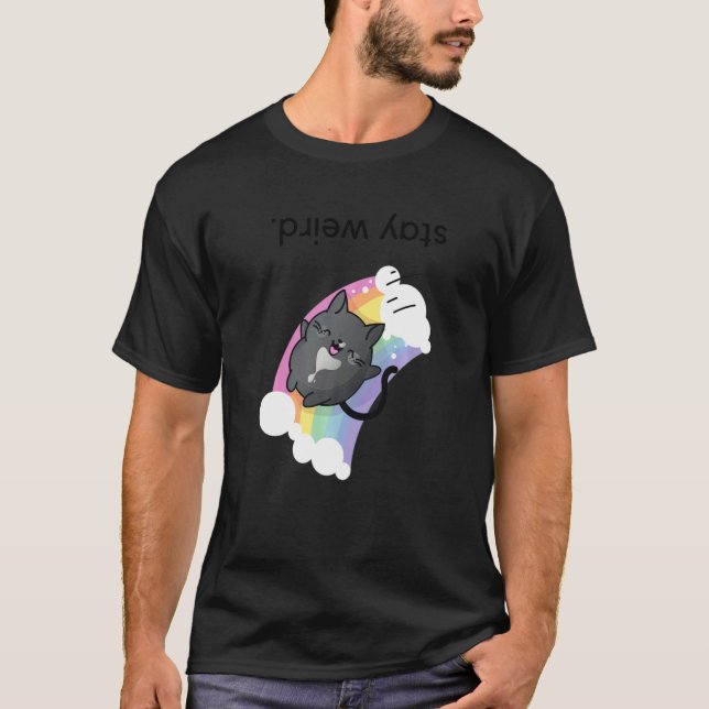 Camiseta Mantenha-se esquisito de cabeça para baixo Gato Tu (Frente)