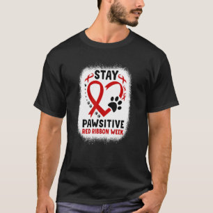 Camiseta Mantenha-Se Pawprint Pawsitivo Pet Red Ribbon Sema
