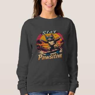 Camiseta Mantenha-se Pawsitivo Design de skate retrô de gat