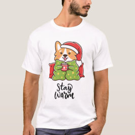 Camiseta Mantenha-se quente Natal Corgi Santa Hat Feriado