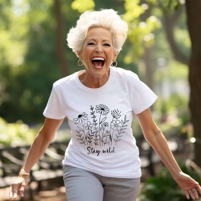 Camiseta Mantenha-se selvagem Floral Boho Line Art (Criador carregado)