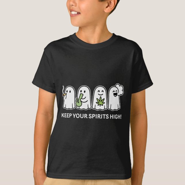 Camiseta Mantenha Seus Espíritos Altos Fantasma Fumando Mac (Frente)