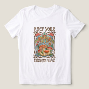 Camiseta Mantenha seus Sonhos Vivos Retro Boho Cogumelo & M