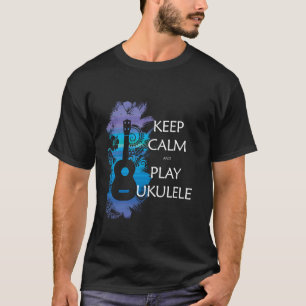 Camiseta MANTER CALM e JOGAR UKULELE Tribal colorido