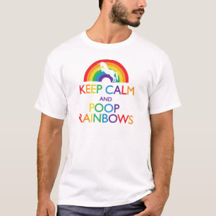Camiseta Manter Calmo e Poop Rainbows Unicórnio