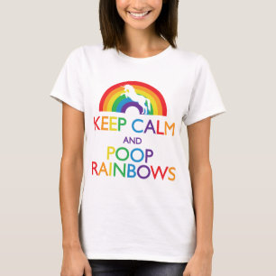 Camiseta Manter Calmo e Poop Rainbows Unicórnio