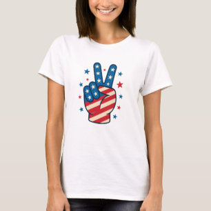 Camiseta Mão da Paz Bandeira dos EUA 4 de Julho