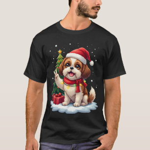 Camiseta Mão da Paz Engraçada Luzes de Natal Shih Tzu Femin