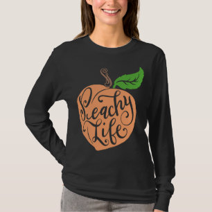 Camiseta Mão de Desenho de Fruta de Peach Única Vida Única