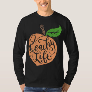 Camiseta Mão de Desenho de Fruta de Peach Única Vida Única