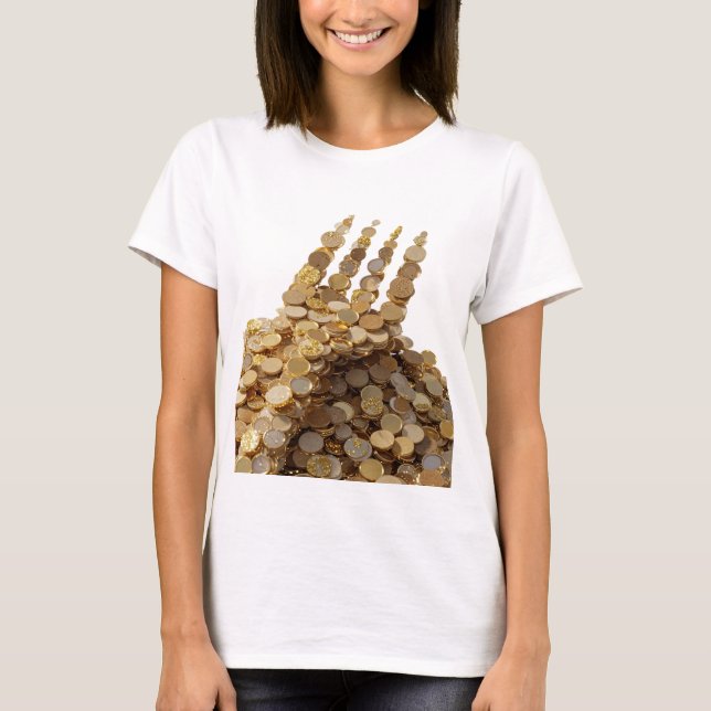 Camiseta Mão de Dinheiro em Ouro Nítido Design Ousado (Frente)