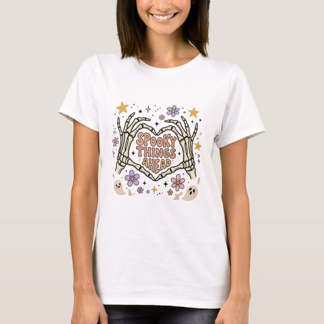 Camiseta Mão de Esqueleto Boho Halloween (Frente)
