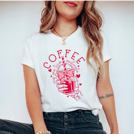 Camiseta Mão de Esqueleto Café Alma Gêmea Corações Vermelho
