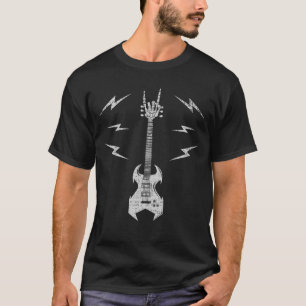 Camiseta Mão de esqueleto da rocha da guitarra elétrica d