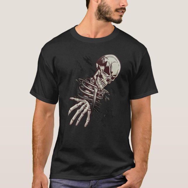 Camiseta Mão De Esqueleto Gráfico Crânio Saindo No Hallowee (Frente)