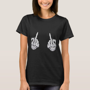 Camiseta Mão de Esqueleto Halloween Ossos Dedo Médio Caveir