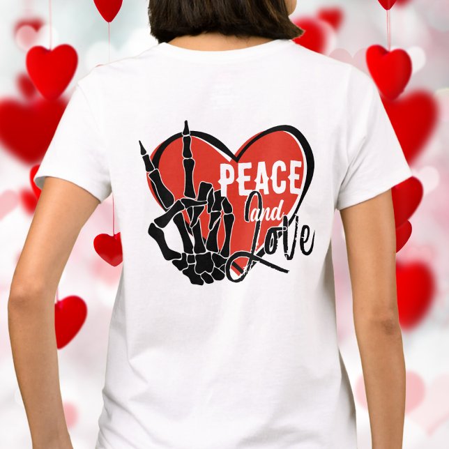 Camiseta Mão de Esqueleto Moderna Paz e Amor (Criador carregado)