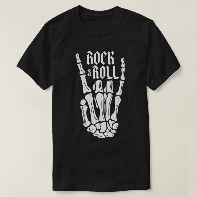 Camiseta Mão de Esqueleto Rock and Roll (Frente do Design)