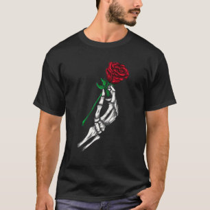 Camiseta Mão De Esqueleto Segurando Uma Tatuagem De Rosa ve