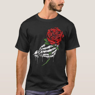 Camiseta Mão De Esqueleto Segurando Uma Tatuagem De Rosa ve