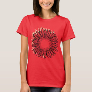 Camiseta Mão De Girassol Russo Floral Desenhada